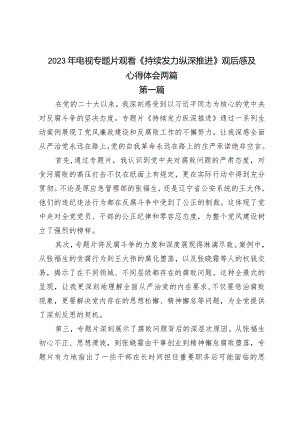 2023年电视专题片观看《持续发力纵深推进》观后感及心得体会两篇.docx