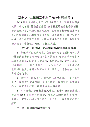 某市2024年档案史志工作计划要点2篇.docx