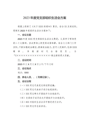 2023年度党支部组织生活会方案.docx