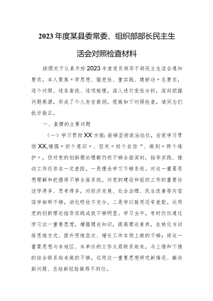2023年度某县委常委、组织部部长民主生活会对照检查材料.docx