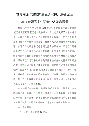 某县市场监督管理局党组书记、局长2023年度专题民主生活会个人发言提纲.docx