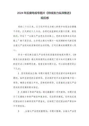 2024电视专题片《持续发力纵深推进》观后感心得体会.docx