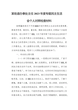 某街道办事处主任2023年度专题民主生活会个人对照检查材料.docx