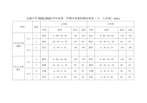 弘毅中学2022-2023学年度第一学期中质量检测安排表(六、七年级)--2022.4.docx
