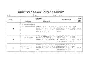 巡视整改专题民主生活会个人问题清单+整改台账+批评清单.docx