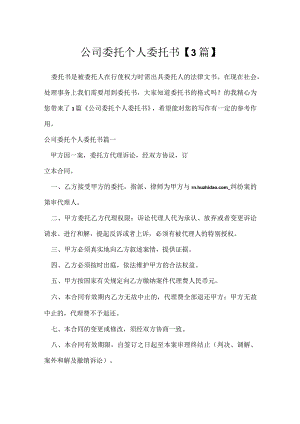 公司委托个人委托书【3篇】.docx