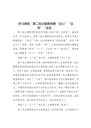 学习感悟：第二批主题教育要“走心”“走深”“走实”.docx