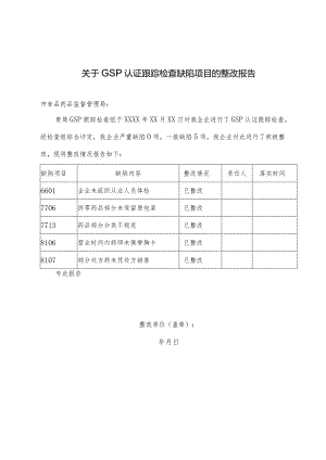 关于GSP认证跟踪检查缺陷项目的整改报告.docx