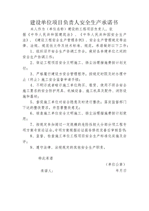 建设单位项目负责人安全生产承诺书范本.docx