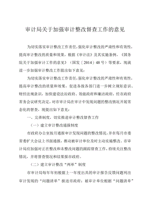 审计局关于加强审计整改督查工作的意见.docx