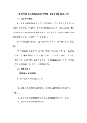 唐诗二首《茅屋为秋风所破歌》《卖炭翁》重点习题（含答案）.docx
