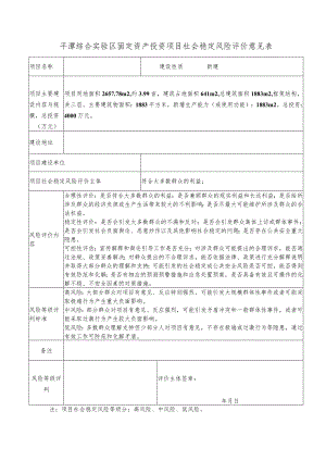 区固定资产投资项目社会稳定风险评价意见表.docx