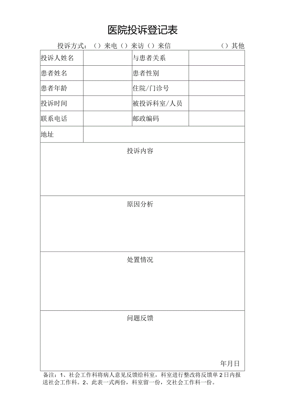 医院投诉登记表.docx_第1页
