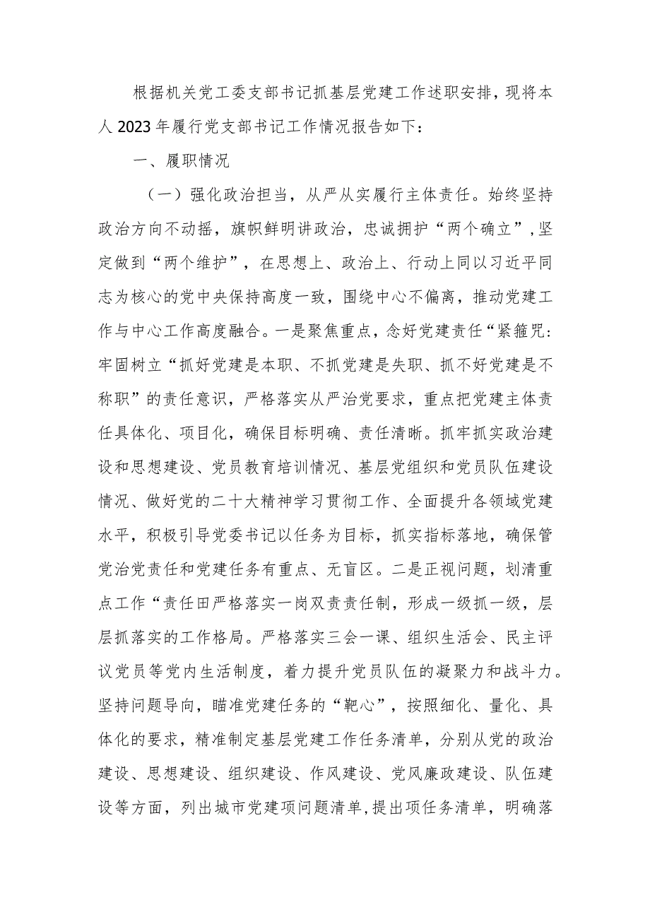 党支部书记2023年抓基层党建工作述职报告.docx_第1页