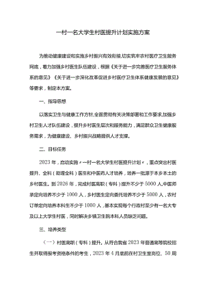 一村一名大学生村医提升计划实施方案.docx