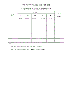 中医药大学附属医院2022-2023年度专科护理服务明星科室民主评议评分表1-1-5.docx