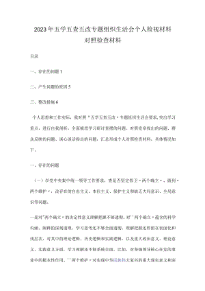 2023年五学五查五改专题组织生活会个人检视材料对照检查材料.docx