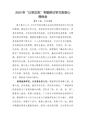 2023年“以学正风”专题研讨学习发言心得体会-共2篇.docx