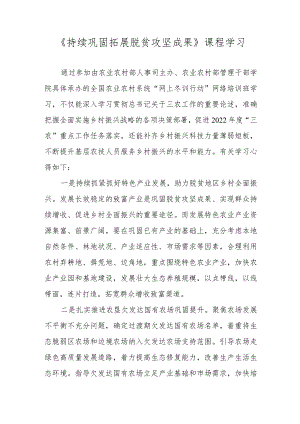 【精品范文】2022年全国农业农村系统“网上冬训行动”海南班学习心得——《持续巩固拓展脱贫攻坚成果》课程学习.docx