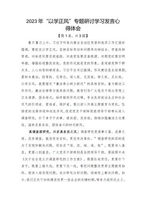 2023年“以学正风”专题研讨学习发言心得体会发言材料3篇.docx