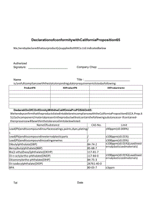 PRO65声明Declaration of Cal Pro65 of SUPPER.docx