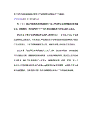 临沂市自然资源和规划局召开国土空间专项规划统筹试点工作座谈会.docx