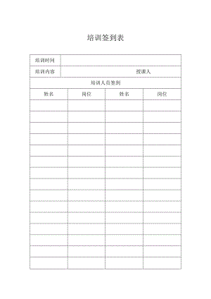 质量管理体系文件表格表格78个培训签到表.docx