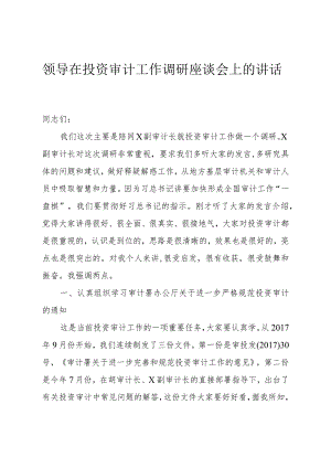 领导在投资审计工作调研座谈会上的讲话.docx