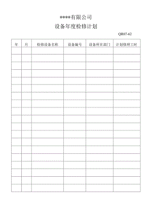 设备年度检修计划表格模板.docx