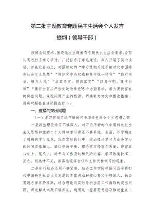 第二批主题教育专题民主生活会个人发言提纲（领导干部）.docx
