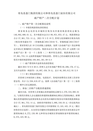 青岛新盈门破产财产二次分配计划.docx