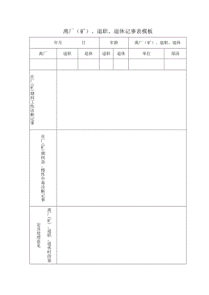 离厂（矿）、退职、退休记事表模板.docx