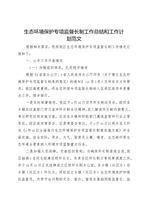 生态环境保护专项监督长制工作总结和工作计划汇报报告.docx