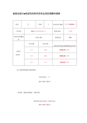 省级法定计量检定机构考评员专业项目调整申请表样表.docx