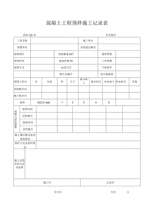 混凝土工程预拌施工记录表.docx