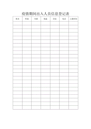 疫情期间出入人员信息登记表.docx