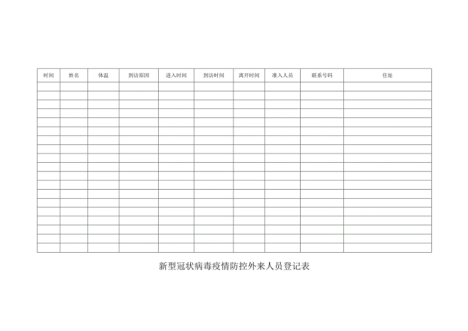 新型冠状病毒疫情防控外来人员登记表.docx_第1页