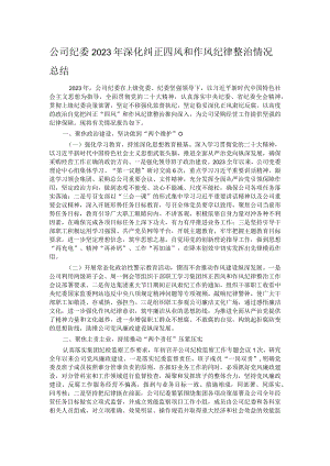 公司纪委2023年深化纠正四风和作风纪律整治情况总结.docx