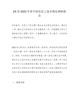 XX县2023年春节前农民工返乡情况调研报告.docx