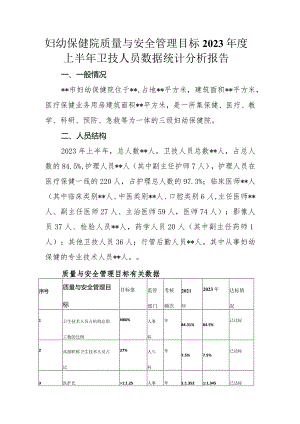 妇幼保健院质量与安全管理目标2023年度上半年卫技人员数据统计分析报告.docx
