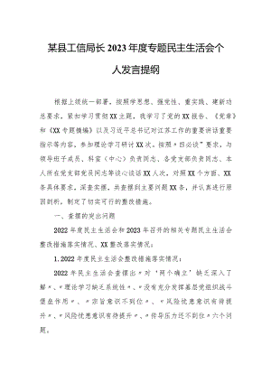 某县工信局长2023年度专题民主生活会个人发言提纲.docx