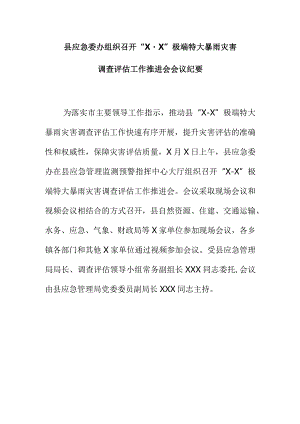 县应急委办组织召开“X·X”极端特大暴雨灾害调查评估工作推进会会议纪要.docx