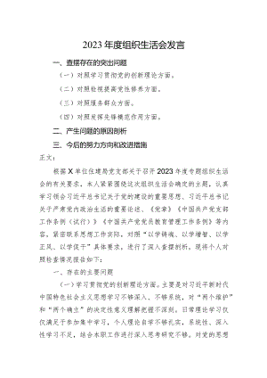 2篇住建系统支部2023-2024年度组织生活会四个方面检视个人对照检查发言.docx