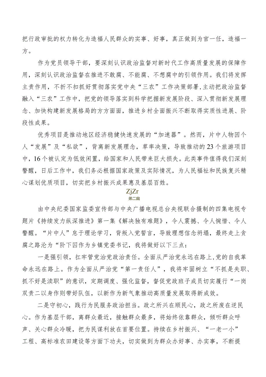 8篇专题片《持续发力纵深推进》研讨发言材料及心得体会.docx_第2页