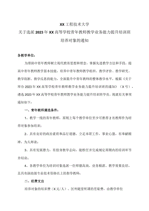 XX工程技术大学关于选派2023年XX高等学校青年教师教学业务能力提升培训班培养对象的通知（2024年）.docx