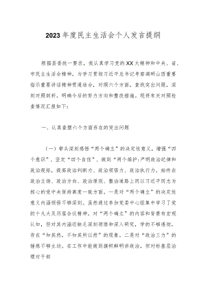 2023年度民主生活会个人发言提纲.docx