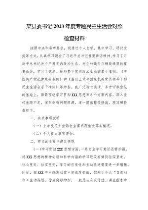 某县委书记2023年度专题民主生活会对照检查材料.docx