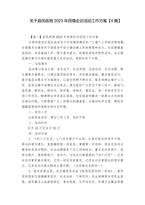 关于县民政局2023年民情走访活动工作方案【4篇】.docx