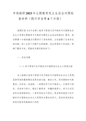 市局副职2023年主题教育民主生活会对照检查材料（践行宗旨等6个方面）.docx