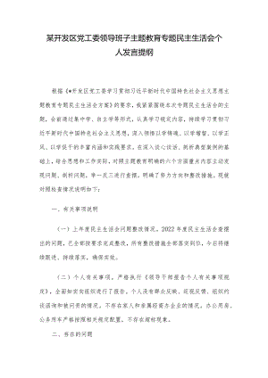 某开发区党工委领导班子主题教育专题民主生活会个人发言提纲.docx